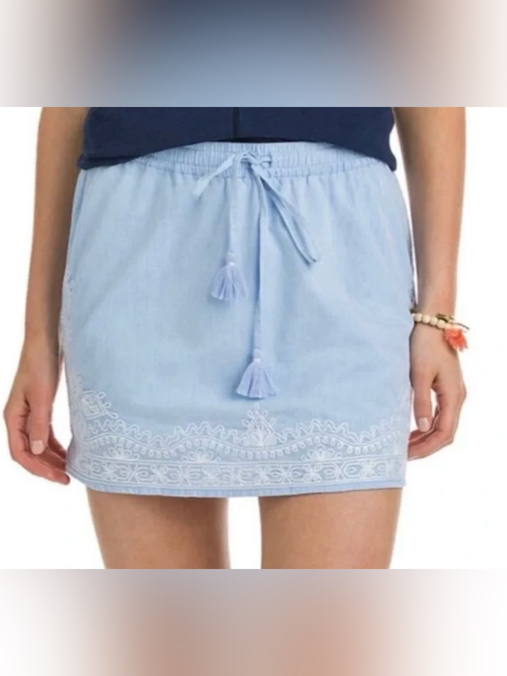 Vineyard Vines Shell Flower Embroidery Drawstring Mini Skirt Preppy Blue XL